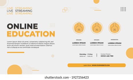 Website banner template for Online Education, Online class program, Courses and other E-Learning with geometric background and Memphis style