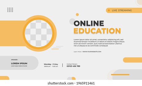 Website banner template for Online Education, Online class program, Courses and other E-Learning with minimal background and Memphis style