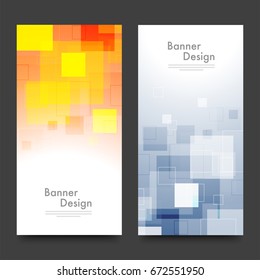 Banners de sitios web diseñados con cuadrados geométricos abstractos.