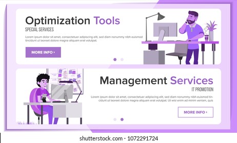Website Banners Design Template Vector. Business Style. Front End Site Scheme. Onboarding Screen. Cartoon People. Benefits Scheme. Illustration
