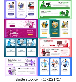 Website Banners Set Vector. Horizontal, Vertical. Site Scheme Template. Front End Site Scheme. Onboarding Screen. Responsive Banner Interface. Cartoon Person. Illustration