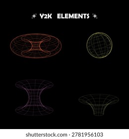 Website banners and social media posts .Retro Futuristic Y2K Wireframe Elements .