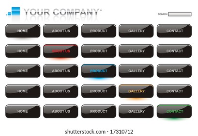 Website black glossy style button bars set template