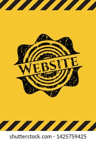 Website black grunge emblem inside yellow warning sign. Vector Illustration. Detailed.