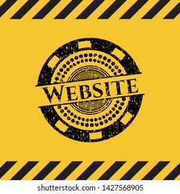 Website black grunge emblem, yellow warning sign. Vector Illustration. Detailed.