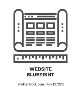 Website Blueprint Thin Line Vector Icon Isolated on the White Background.