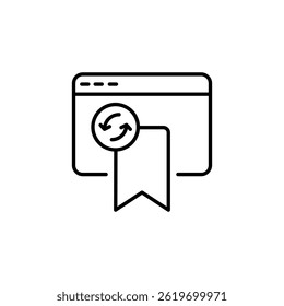 Website with Bookmark and arrows circling in a flat outline style
