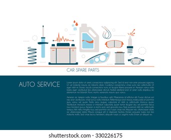 Website, brochure, flyer template with car spare parts