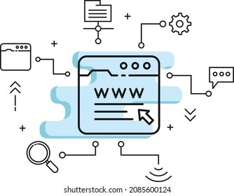 Website-Browser mit Cursor-Konzept, Anmeldung zur Web-App, www klicken Sie auf Vektorsymbol-Design, Cloud-Computing und Internet-Hosting-Dienste Symbol auf weißem Hintergrund, Website-Adresse Stockillustration