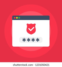 Website in browser logged in or unlocked via fingerprint password bubble notification. Vector stock illustration.