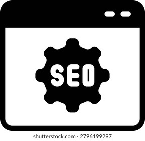 Website browser window icon with SEO gear for indexing ranking.