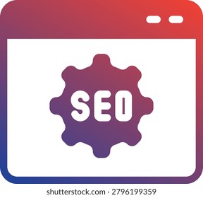 Website browser window icon with SEO gear for indexing ranking.