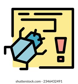 Vector de contorno de icono de alerta de fallo de sitio web. Seguridad del cortafuegos. Plano de color seguro de datos