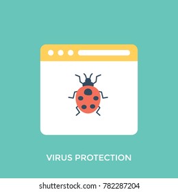 A website with bug concept of virus detection, flat design icon