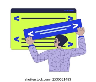 Website builder 2D illustration concept. Backend web developer hispanic man programmer cartoon character isolated on white. Back-end engineer coding construction metaphor abstract flat vector graphic