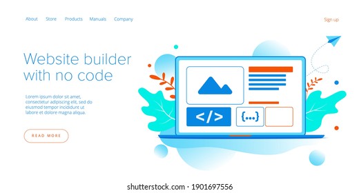 Website builder illustration in flat vector design. Web development cloud-based service. Saas app for responsive web site.