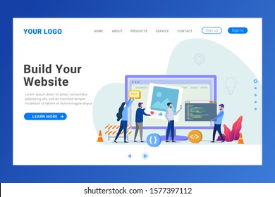 Website builder landing page template design concept vector illustration