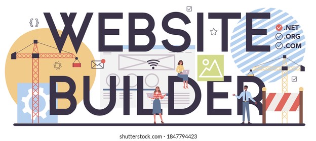 Website builder typographic header. Support and development service. Web page programming and making responsive interface. Isolated flat illustration