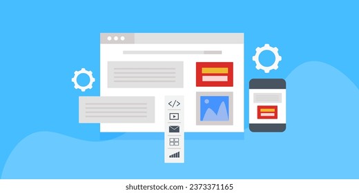 Website builder, Web based application, Build website online, Responsive website design - Vector illustration with icons