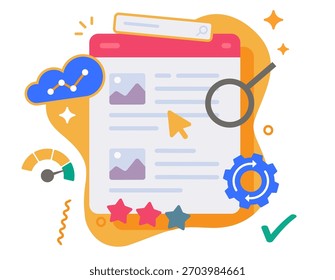 Conceito de construção do site ícone vetor gráfico, utilização da página da Web e criação de layout de navegação ilustração design moderno plano, Internet webpage ui ux interface tecnologia  
