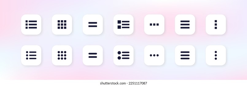 Website buttons for file management set icon. Plus, minus, dollar sign, financial report, document, add, remove. Business concept. Neomorphism style. Vector line icon for Business