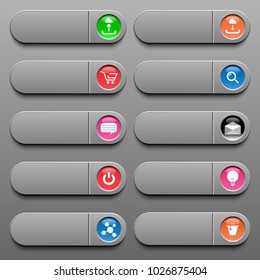 Website buttons on gray color with shadow shade and small icon in color circle