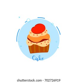 website cake logo. colored icon on blue background, isolated on white. circle image