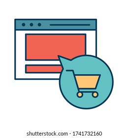Website and cart inside bubble line and fill style icon design of Shopping commerce and market theme Vector illustration