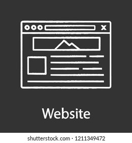 Website chalk icon. Web page. Web browser interface. Internet marketing. Social media, internet shop webpage template. Website design service. Isolated vector chalkboard illustration