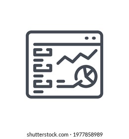 Website with chart and analytics line icon. Web page with online statistics and progress vector outline sign.