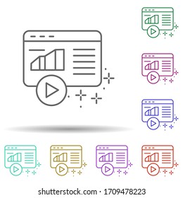 Website chart arrow play multi color icon. Simple thin line, outline vector of managment icons for ui and ux, website or mobile application