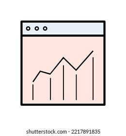 Website with chart line icon. Diagram, network setting, statistics, infographics, bar, pie, chart, decline, growth, arrow, data analysis, database. Infographics concept.