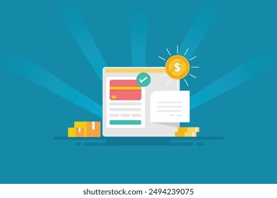 Website checkout page, eCommerce checkout process, Successful online transaction, Secure eCommerce checkout page - vector illustration with icons