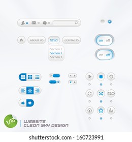 Website Clean Sky Design, Template, Buttons, Sign, Symbol, Emblem for Web Design, User Interface, Mobile Phone
