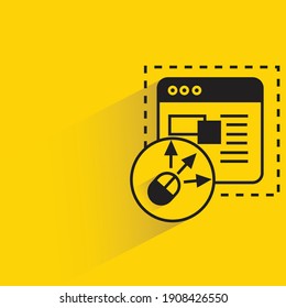 website and click for pay per click concept drop shadow on yellow background