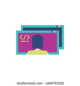 Website code and girl design, Programming web designer technology internet media modern and development theme Vector illustration