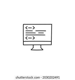 Website Code, html icon  in flat black line style, isolated on white background 