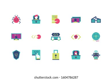 Website code icon set design, Programming web designer technology internet media modern and development theme Vector illustration