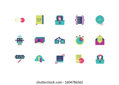 Website code icon set design, Programming web designer technology internet media modern and development theme Vector illustration