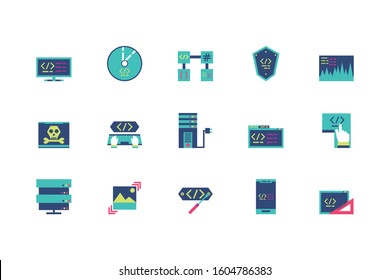 Website code icon set design, Programming web designer technology internet media modern and development theme Vector illustration
