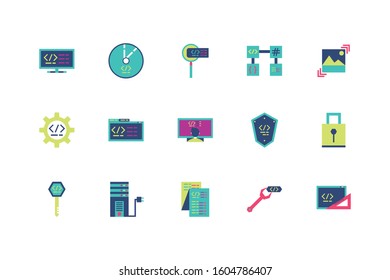 Website code icon set design, Programming web designer technology internet media modern and development theme Vector illustration