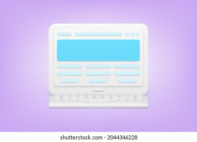 Website coding and development 3d icon. Developing online application on modern laptop. Digital optimization and checking. Landing page design. Realistic isolated vector