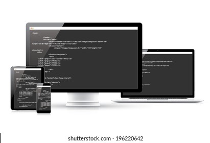 Website Coding Development Vector Concept In Electronic Devices