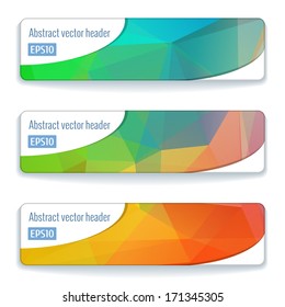 Website colorful header or banner set of modern triangle pattern with bright bokeh