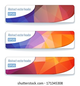 Encabezado colorido del sitio web o conjunto de banners de un patrón triangular moderno con bokek brillante