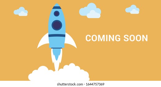 website coming soon with flat rocket icon