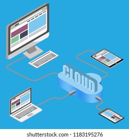 Website Computer Business Concept Flat Style and Isometric