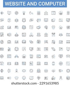 Website and computer outline icons collection. website, computer, internet, browsing, surfing, search, engine vector illustration set. optimization, design, development line signs