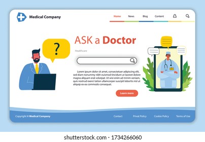 Website Concept Design For Medical Help Resources. Online Doctor Instant Help Approach. Healthcare Business Solution.