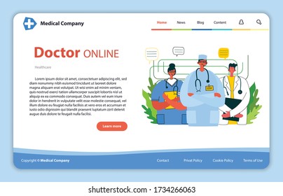 Website concept design for medical help resources. Online doctor instant help approach. Healthcare business solution.